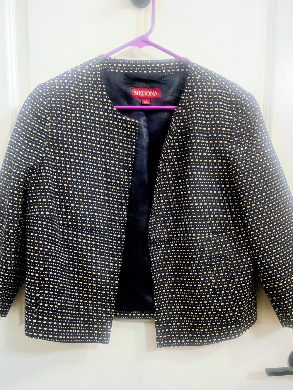 Merona Navy and Beige Textured Open-Front Blazer